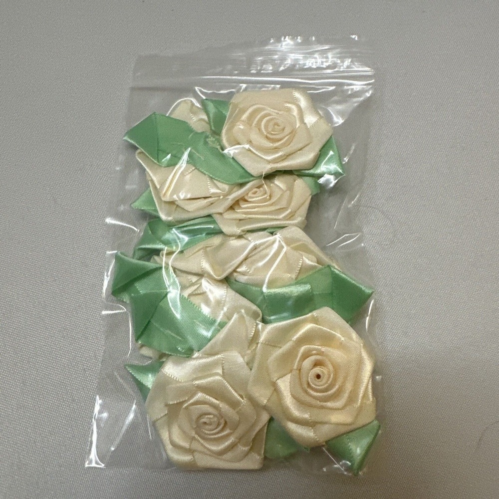 Handmade 2" Satin Rose w/leaf For Sewing Crafting Applique Fabric Roses - Picture 4 of 5